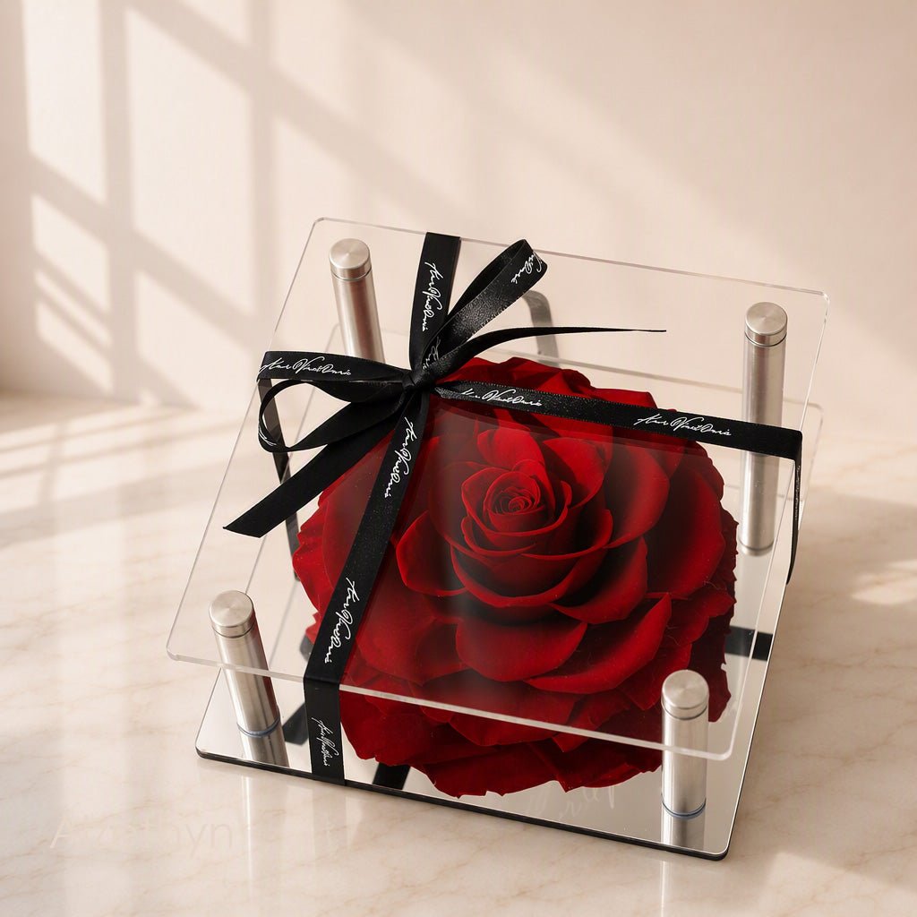 Forever Romance Rose in Acrylic Column Display Box - Alzethyn