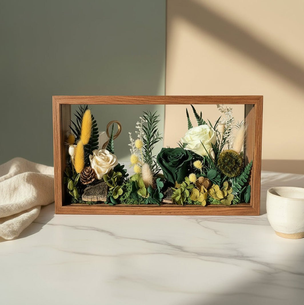 A Light That Holds Your Memory Illuminated Preserved Flower Shadow Box - Alzethyn