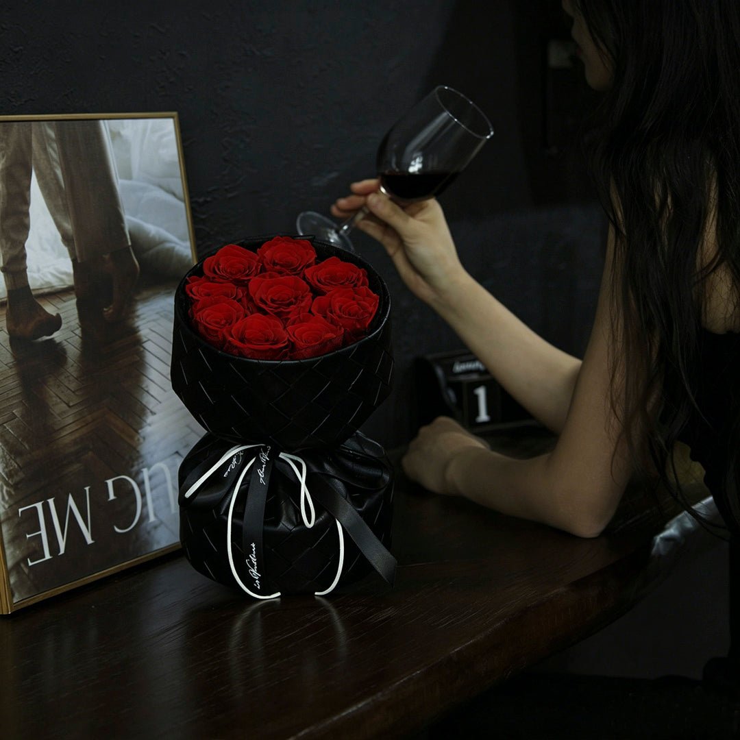 3rd Anniversary Leather Eternal Rose Bouquet - Aura Petal