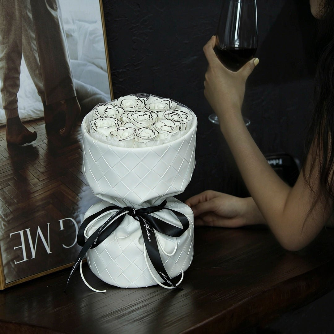 3rd Anniversary Leather Eternal Rose Bouquet - Aura Petal