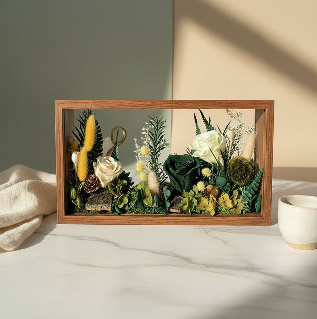 A Light That Holds Your Memory Illuminated Preserved Flower Shadow Box