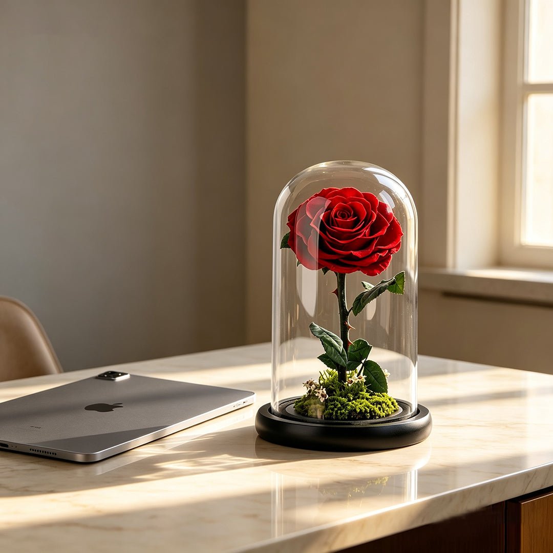 A Rose That Lives Forever ——Glass Dome with Moss Base - Aura Petal