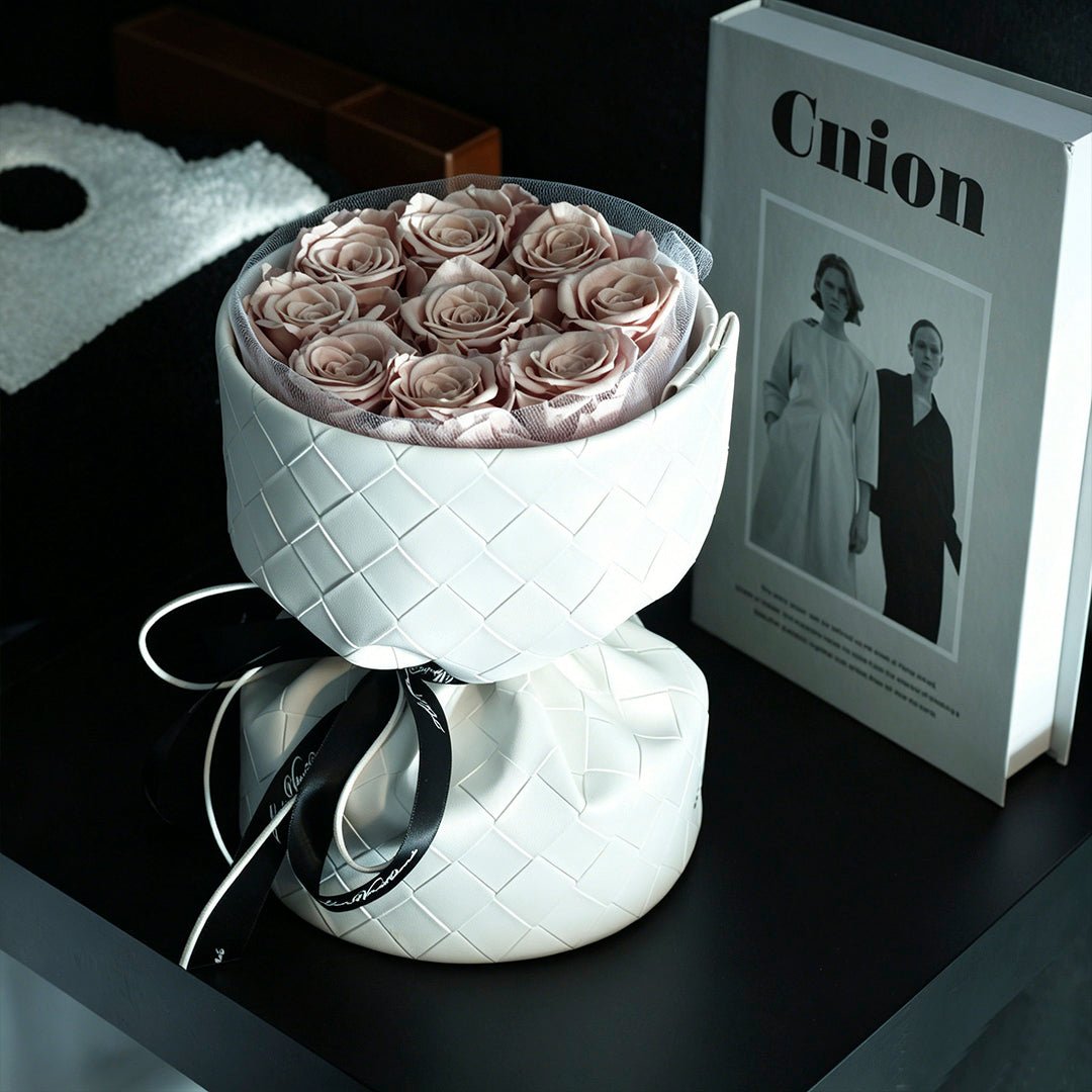 3rd Anniversary Leather Eternal Rose Bouquet - Aura Petal