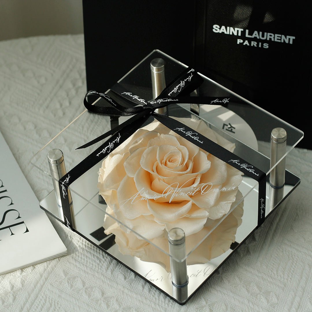Forever Romance Rose — Acrylic Column Display Box - Aura Petal